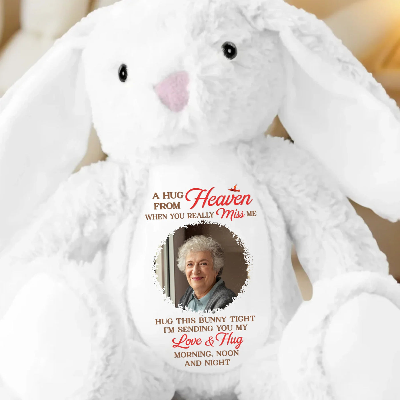Custom Photo When You Miss Me, I’m Near - Memorial Personalized Custom Easter Bunny Plush - Sympathy Gift For Family Members