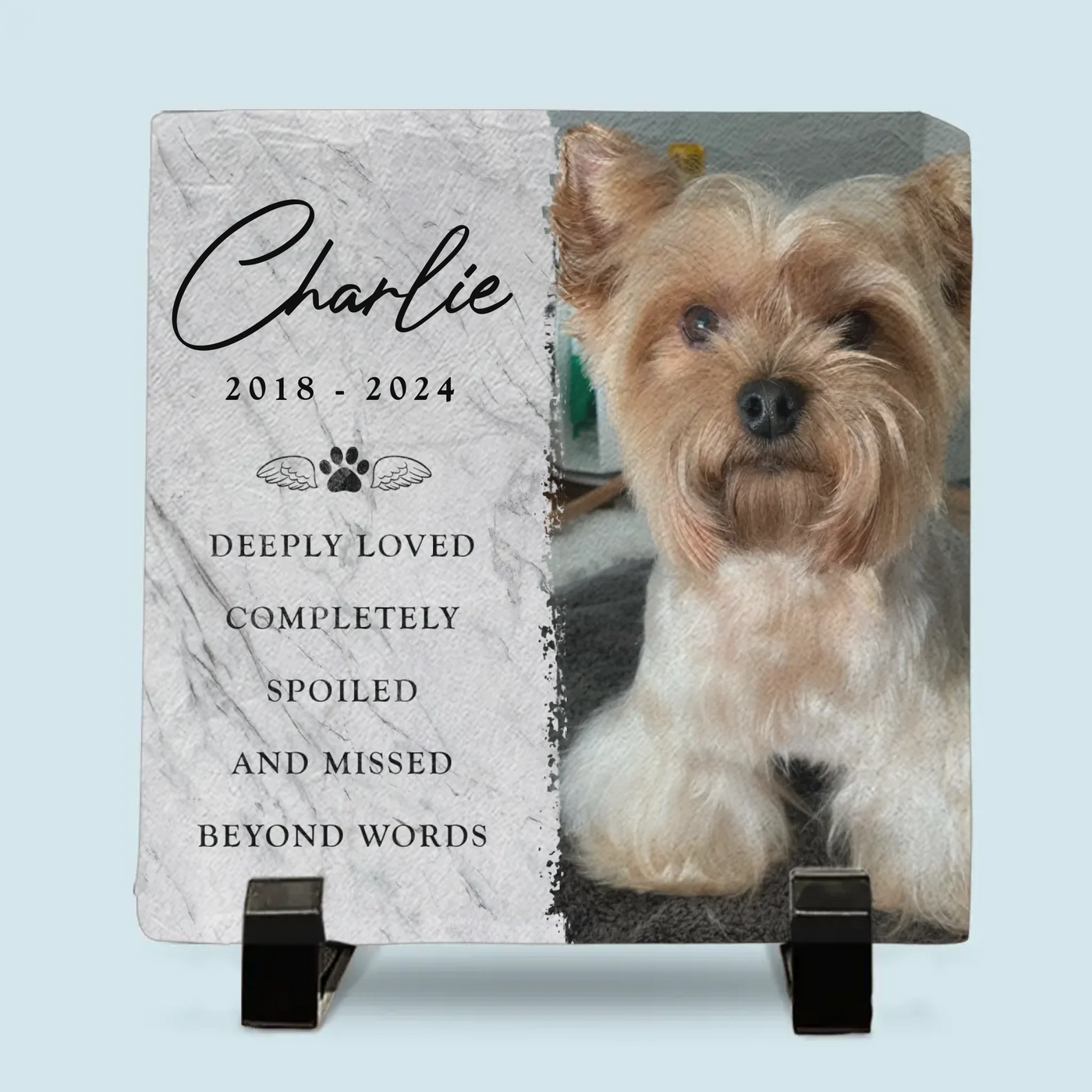 Custom Photo Deeply Loved - Memorial Personalized Custom Square Shaped Stone With Stand - Sympathy Gift For Pet Owners, Pet Lovers