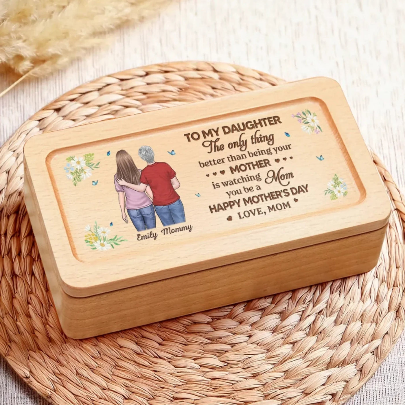 Together In Heart, Always - Family Personalized Custom Wooden Jewelry Box - Mother's Day, Gift For Mom, Daughter