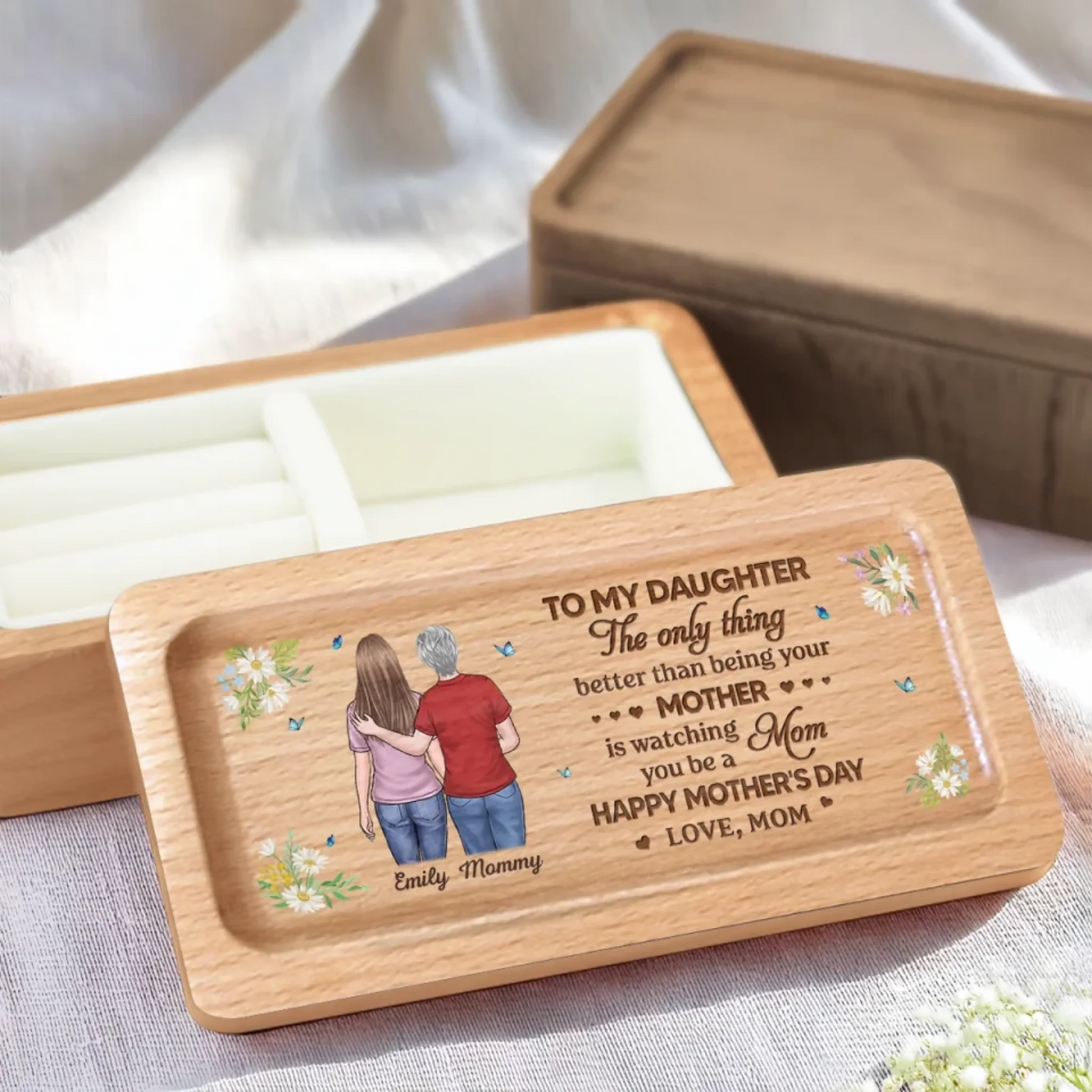 Together In Heart, Always - Family Personalized Custom Wooden Jewelry Box - Mother's Day, Gift For Mom, Daughter
