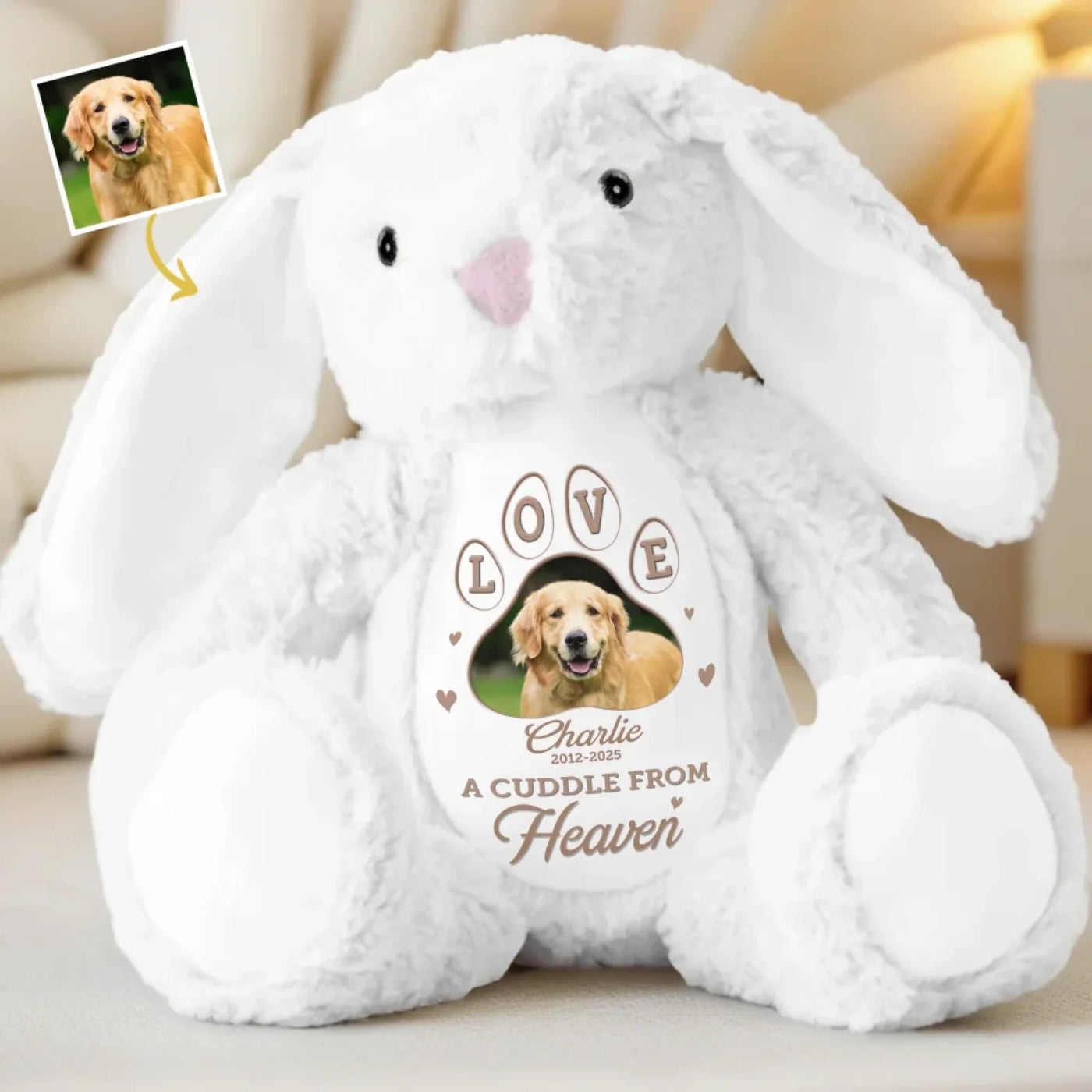 Custom Photo Forever My Cuddle Buddy - Memorial Personalized Custom Easter Bunny Plush - Sympathy Gift For Pet Owners, Pet Lovers