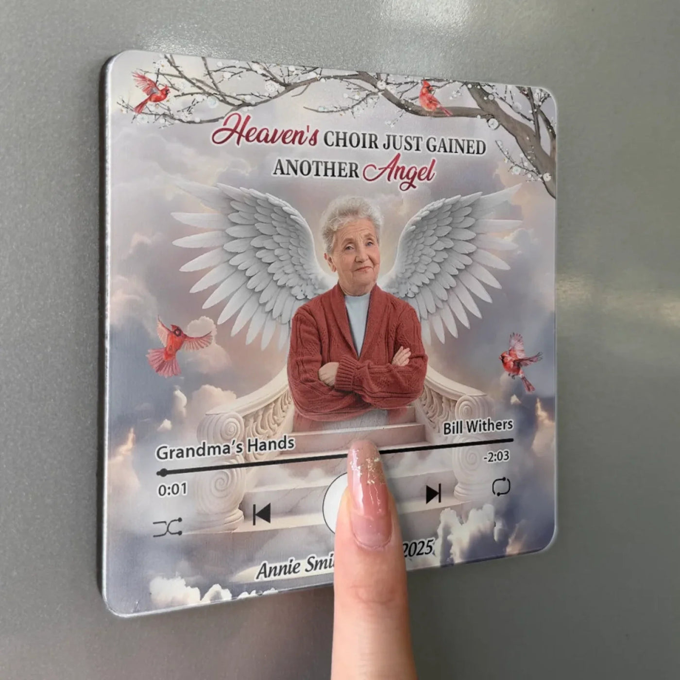 Custom Photo Heaven's Choir Just Gained Another Angel - Family Personalized Custom Music Fridge Magnet That Can Play Songs - Sympathy Gift For Family Members