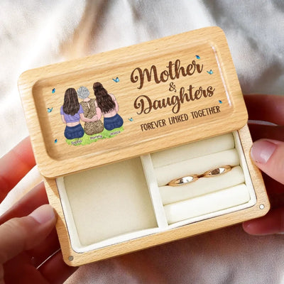 Forever Linked By Love - Family Personalized Custom Wooden Jewelry Box - Mother's Day, Gift For Mom, Daughter