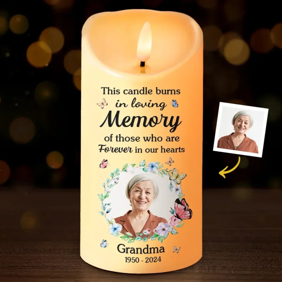 Custom Photo This Candle Burns In Loving Memory - Memorial Personalized Custom LED Candle - Christmas Gift, Sympathy Gift For Family Members