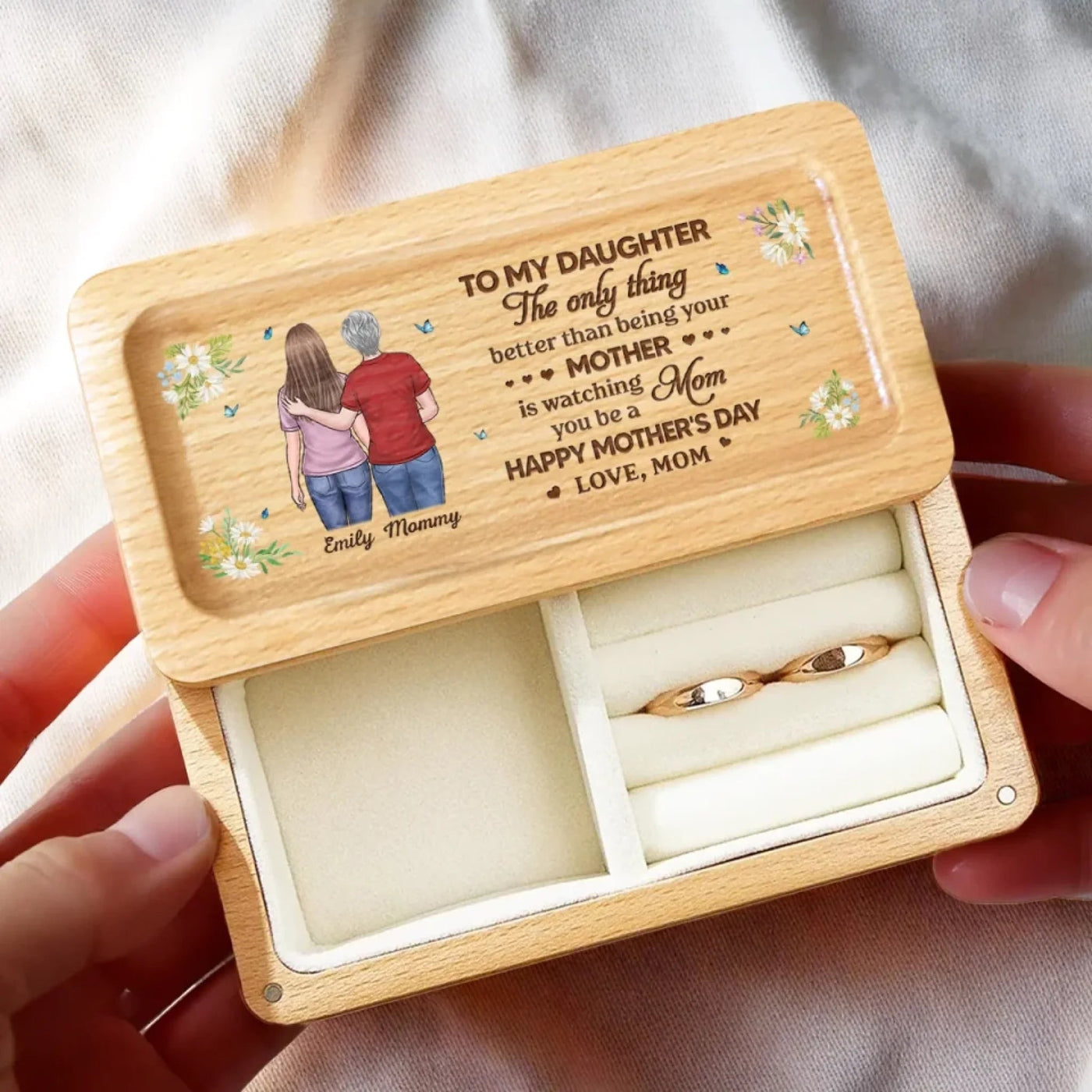 Together In Heart, Always - Family Personalized Custom Wooden Jewelry Box - Mother's Day, Gift For Mom, Daughter