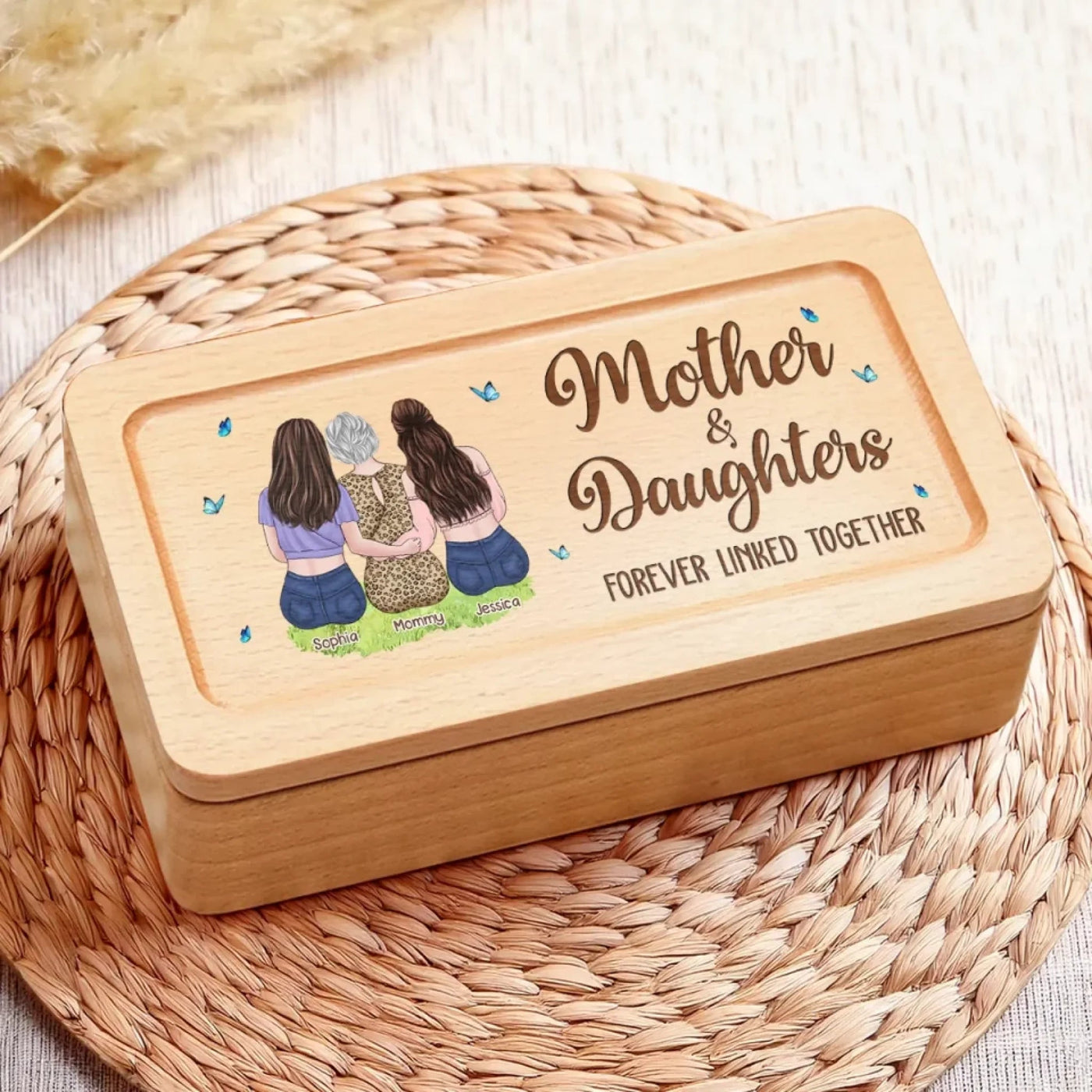 Forever Linked By Love - Family Personalized Custom Wooden Jewelry Box - Mother's Day, Gift For Mom, Daughter