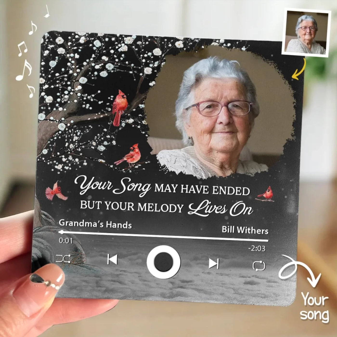 Custom Photo Your Life Was A Beautiful Symphony Forever In My Heart - Family Personalized Custom Music Fridge Magnet That Can Play Songs - Sympathy Gift For Family Members