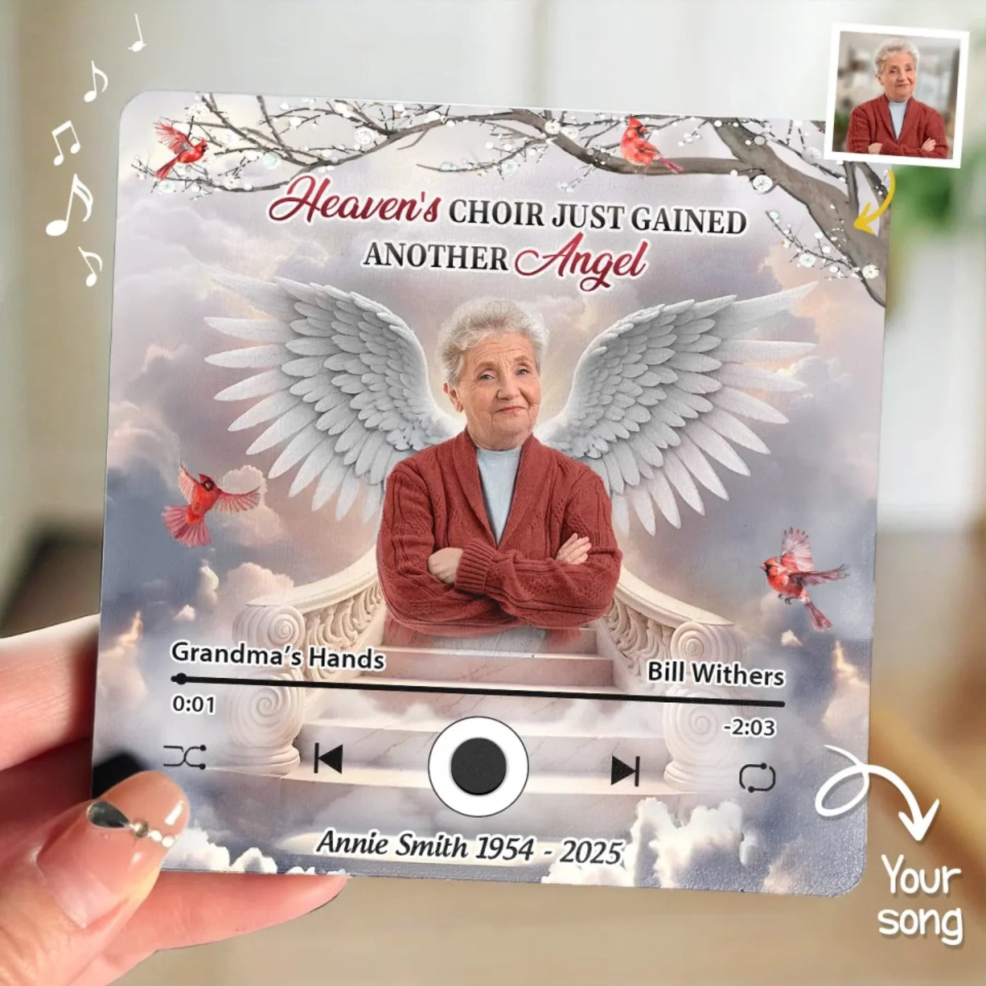 Custom Photo Heaven's Choir Just Gained Another Angel - Family Personalized Custom Music Fridge Magnet That Can Play Songs - Sympathy Gift For Family Members