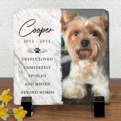 Custom Photo Deeply Loved - Memorial Personalized Custom Square Shaped Stone With Stand - Sympathy Gift For Pet Owners, Pet Lovers