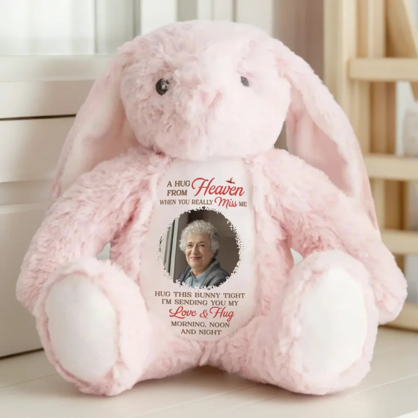 Custom Photo When You Miss Me, I’m Near - Memorial Personalized Custom Easter Bunny Plush - Sympathy Gift For Family Members