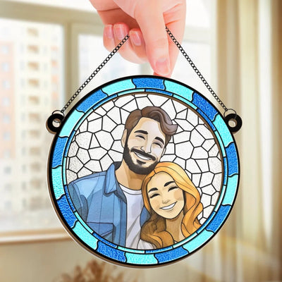 Custom Photo Where There Is Love There Is Life - Couple Personalized Window Hanging Suncatcher Ornament - Gift For Husband Wife, Anniversary