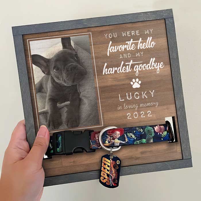 You Were My Favorite Hello And My Hardest Goodbye - Memorial Personalized Custom Pet Loss Sign, Collar Frame - Upload Image, Sympathy Gift, Gift For Pet Owners, Pet Lovers